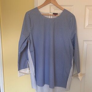 Vince Camuto Blue and White Pinstripe Long-Sleeve Blouse